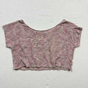 Vintage Y2K Loft Pink Paisley Mesh Knit Crop Top, Size Small